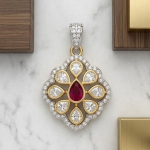925 Silver <b>Ruby</b> Kundan Polki Pendant Set with Earrings Gold Floral Bridal Jewelry Set Design for Women Elegant Party Jewelry - Product Image 5