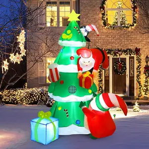 Benutzer definierte Größe Outdoor Xmas Yard Blow Up Ornament Eingebaute LED beleuchtete aufblasbare Dekoration Santa Claus Weihnachts baum für Navidad
