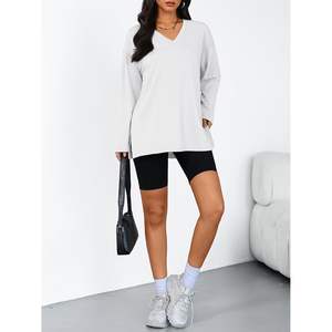 Custom Queen Womens Oversized <b>Long</b> <b>Sleeve</b> T Shirts Fall Fashion V Neck Basic Gym Workout <b>Tops</b> Plus Size Y2K Tees Side <b>Yoga</b> <b>Top</b> - Product Image 6