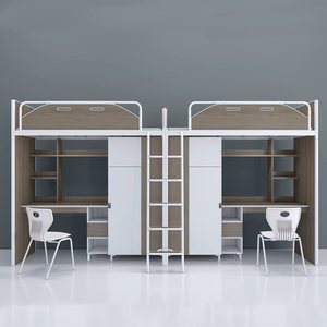 Đôi giường tầng bằng gỗ kim loại gác xép Giường tầng trẻ em Kid giường tủ quần áo lưu trữ ký túc xá nội thất căn hộ giường - Product Image 1