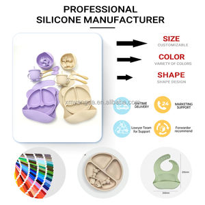 Recién llegado, juego de vajilla de silicona no tóxica ecológica para bebés, cuenco de succión de grado alimenticio, cuchara, babero de alimentación para la hora de la comida de los niños - Product Image 2