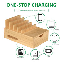 Station de charge en bambou pour plusieurs appareils Organisateur de charge de bureau avec tiroir et plateau Station d'accueil en bois