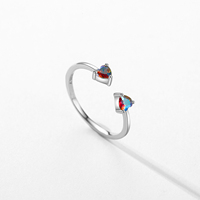 Bague Ajustable en Argent Sterling 925 avec Double Cœur Coloré en Zirconium, Bijou Fin et Élégant pour Femme