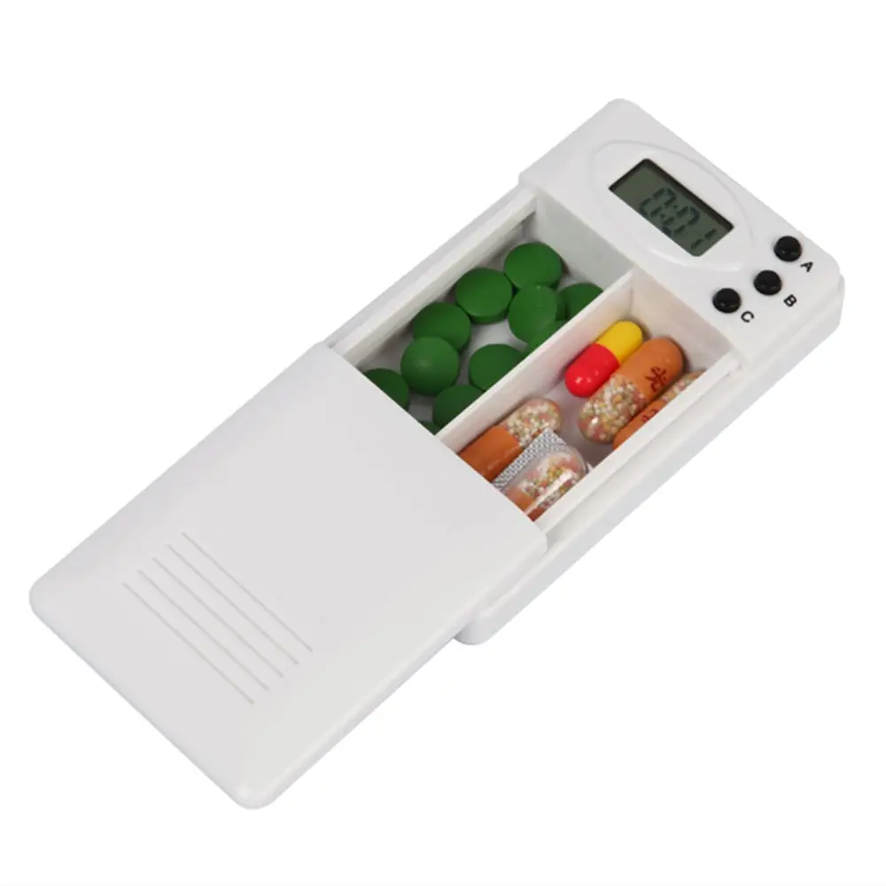 GREENWON Timer Kotak Mini Portable Pil Pengingat Kotak Obat Plastik Penyimpanan Kotak Obat Obat Organizer Alarm Kasus