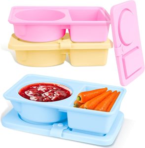 Venta al por mayor de dos compartimentos de silicona reutilizable alimentos Snack contenedores salsa condimento Snackle <span class=keywords><strong>caja</strong></span> de almacenamiento contenedor con cuchara - Product Image 1