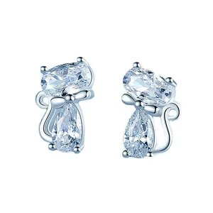 Huitan Dễ Thương Mèo Động Vật Thiết Kế Pha Lê Cubic Zirconia Bạc Mạ Bông Tai Cho Phụ Nữ Hàng Ngày Đảng Thời Trang Đồ Trang Sức Stud Bông Tai - Product Image 2