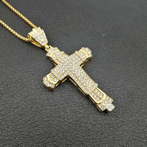 Stainless Steel <b>Cross</b> Pendant Necklace With Rhinestones Pave Setting Unisex Fashion Jewelry - Product Image 2