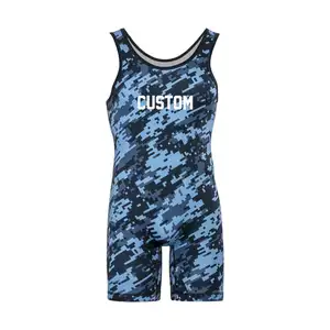 Custom blue body wear uniform girl wrestling singlet embroidery powerlifting singlets women