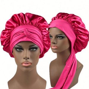 Bonnet de nuit en satin avec sangle réglable et bande à nouer, personnalisable avec logo, pour commande en gros, promotion - Product Image 1