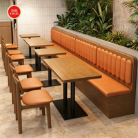 Banc de restaurant moderne sur mesure en bois massif, table et chaises de salle à manger, banquette double face pour restauration rapide et table basse