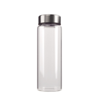 Botol Kaca 16 oz Anti Bocor, Aman untuk Mesin Cuci Piring, Botol Air Kaca Bening dengan Tutup Stainless Steel, Botol Air/Jus yang Dapat Digunakan Kembali