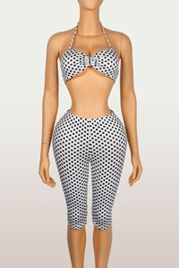 K25L1219 2026 Nuevo Conjunto de Dos Piezas de Verano para Mujer, Top Corto sin Mangas con Estampado de Puntos y Pantalones Ajustados, Conjunto de Dos Piezas para Mujer - Product Image 6