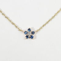 Collier pendentif minimaliste en or massif 14K 18K avec diamant naturel taille ronde et saphir bleu, design fleur en diamant de laboratoire