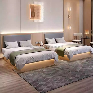 Economy Hotel Bedroom Set Custom Low Price Durable Wooden Base King Queen Double <b>Single</b> Bed Frame With <b>Headboard</b> & Nightstands - Product Image 5