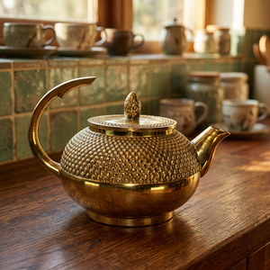 <b>Vintage</b> Brass Tea Pot With Lid And Handle Decorative Textured Design Water Pots <b>Kettles</b> Metal - Product Image 4