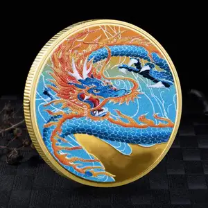 Pièce de monnaie Feng Shui en cuivre Antique, presse à estamper colorée en métal avec Dragon chinois