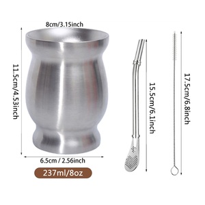 Tazza per Yerba Mate in Acciaio Inox Ecologica Minimalista a Doppia Parete con Cannuccia Bombilla Marca <span class=keywords><strong>VSN</strong></span> Forma Rotonda - Product Image 2