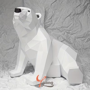 Scultura in Resina e Fibra di Vetro Personalizzata, <span class=keywords><strong>Orso</strong></span> Bianco Geometrico Realistico con Sfere Gialle, Oggetto d'Arte da Collezione - Product Image 5