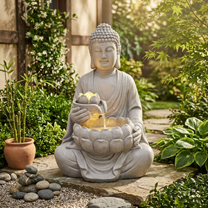 <span class=keywords><strong>Grande</strong></span> <span class=keywords><strong>Fontaine</strong></span> de Jardin Extérieure avec Statue de <span class=keywords><strong>Bouddha</strong></span> et Réservoir Flottant, Design en Résine Faite à la Main et Étanche - Product Image 2