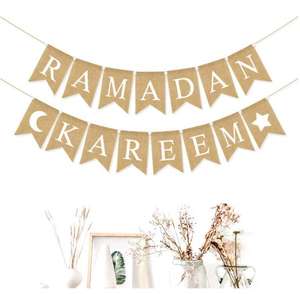 Bannière en toile de jute Joyeux Aïd Moubarak, Décoration de fête Joyeux Ramadan Kareem, Décor mural suspendu, Fournitures pour fête d'anniversaire - Product Image 2