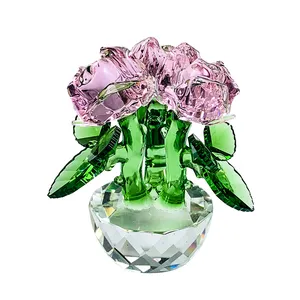 Crystal Rose Flower Figurines Glass Crystal Craft Wedding Home Decor Valentine's Day Souvenir