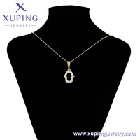 X001185170 XUPING Ensemble de bijoux main de Fatma plaqué or 14K, en cuivre écologique avec zircone cubique, comprenant boucles d'oreilles et pendentif