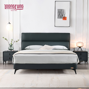 LOONGFUNG Cama <span class=keywords><strong>de</strong></span> Plataforma Moderna y Lujosa con Tapicería <span class=keywords><strong>de</strong></span> Cuero Genuino y Base <span class=keywords><strong>de</strong></span> <span class=keywords><strong>Láminas</strong></span> <span class=keywords><strong>de</strong></span> Madera <span class=keywords><strong>de</strong></span> Pino Sólido para Recámara Principal - Product Image 1