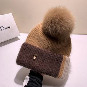<span class=keywords><strong>Bonnet</strong></span> en tricot acrylique angora de luxe de qualité supérieure avec <span class=keywords><strong>pompon</strong></span> <span class=keywords><strong>amovible</strong></span> en vraie fourrure de renard véritable et manchette rayée - Product Image 6