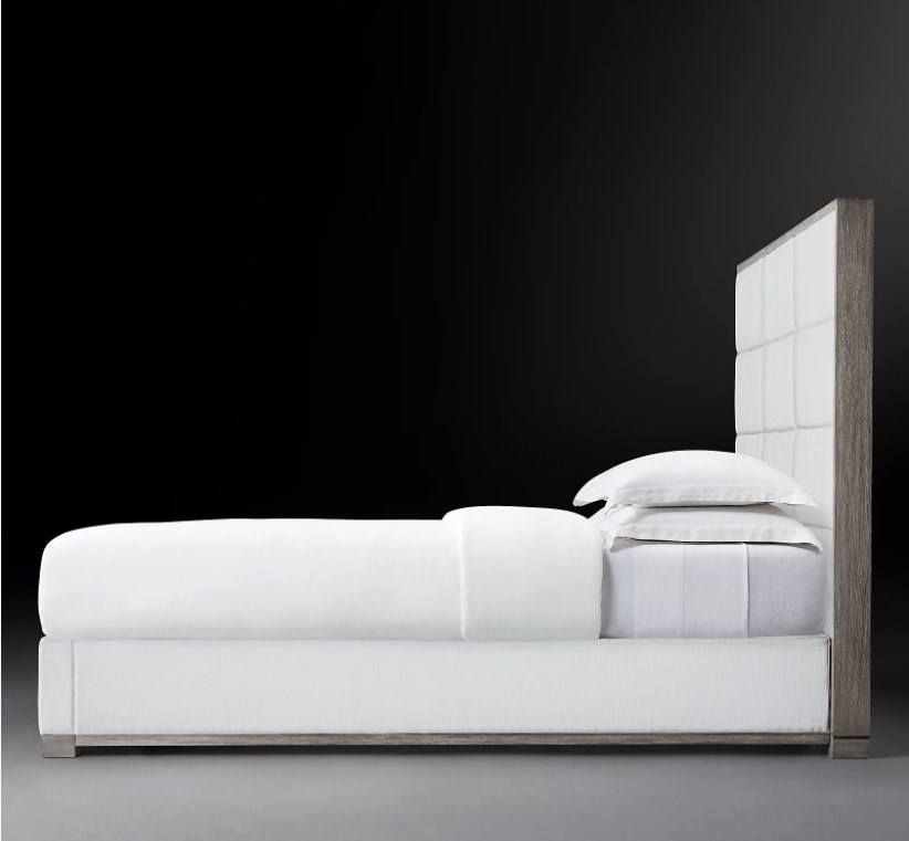 up-holstered beds indoor furniture fabric framed rectangular channel panel platform bed