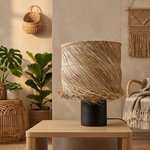 Lampe de sol en rotin avec abat-jour beige, base E26, LED, design asiatique, lumière de sol tropicale pour salon, chambre à coucher, hôtel - Product Image 3