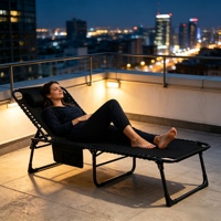 Chaise longue pliante réglable portable d'extérieur avec coussin, chaise de plage, chaise inclinable d'extérieur