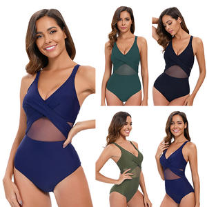Maillot de bain deux pièces de couleur unie de style européen américain sexy pour femmes ensemble trois pièces dos nu avec bikini à manches longues nouveauté - Product Image 1