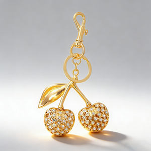 Porte-clés Bling en métal cerise avec strass étincelants, pendentif pour sac en cuir, breloque pour sac, anneau porte-clés - Product Image 2