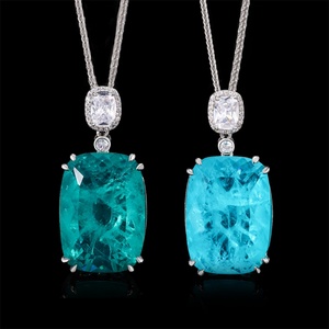 High Quality 20*28mm Square Imitation Emerald Jewelry Eco-friendly <b>Copper</b> Green Zirconia Solitaire Pendant Necklace for Women - Product Image 4