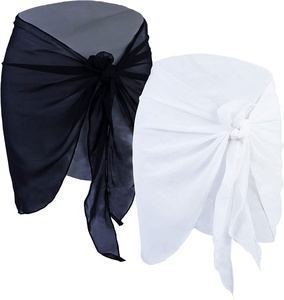 Nouveau femmes court Sarong robe portefeuille crème solaire châle paréo jupe en mousseline de soie plage couvrir maillots de bain - Product Image 4