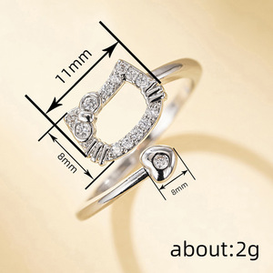 Anello Aperto a Forma di Cuore con Fiocco e Gattino per Donne, Gioiello da Dito Delicato e alla Moda - Product Image 4