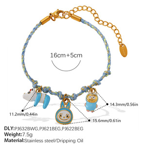 diy beach style woven colorful <b>rope</b> set necklace <b>bracelet</b> for women ocean series stainless steel pendant necklace - Product Image 3