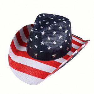 Sombrero Vaquero con Estampado de Bandera Americana, Estilo Vintage de Dallas, para Hombre, Estilo Occidental, para Viajes, Pesca, Fiestas, Desfiles, Rodeos, Patriótico, Unisex - Product Image 4