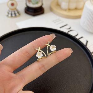 Camellia <b>Huggie</b> Earrings Flower Shape 925 <b>Silver</b> Bezel Setting Party Fashion Stud Earrings - Product Image 4