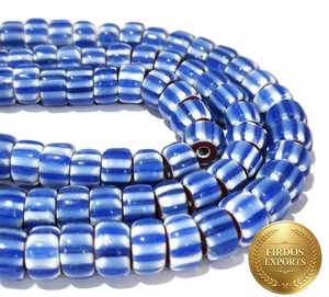 Perles Chevron en Verre en Gros Rayées Jaune Bleu Blanc Multicolore pour la Fabrication de Bijoux Africains Kalinga Philippines en Boîte - Product Image 2
