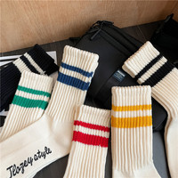 Chaussettes épaisses en coton pour hommes, à rayures, en tissu éponge double barre, tube moyen, avec logo sportif personnalisé