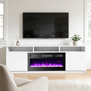 Meuble TV <span class=keywords><strong>design</strong></span> moderne pour salon, en bois noir, avec température réglable et <span class=keywords><strong>foyer</strong></span> électrique - Product Image 1