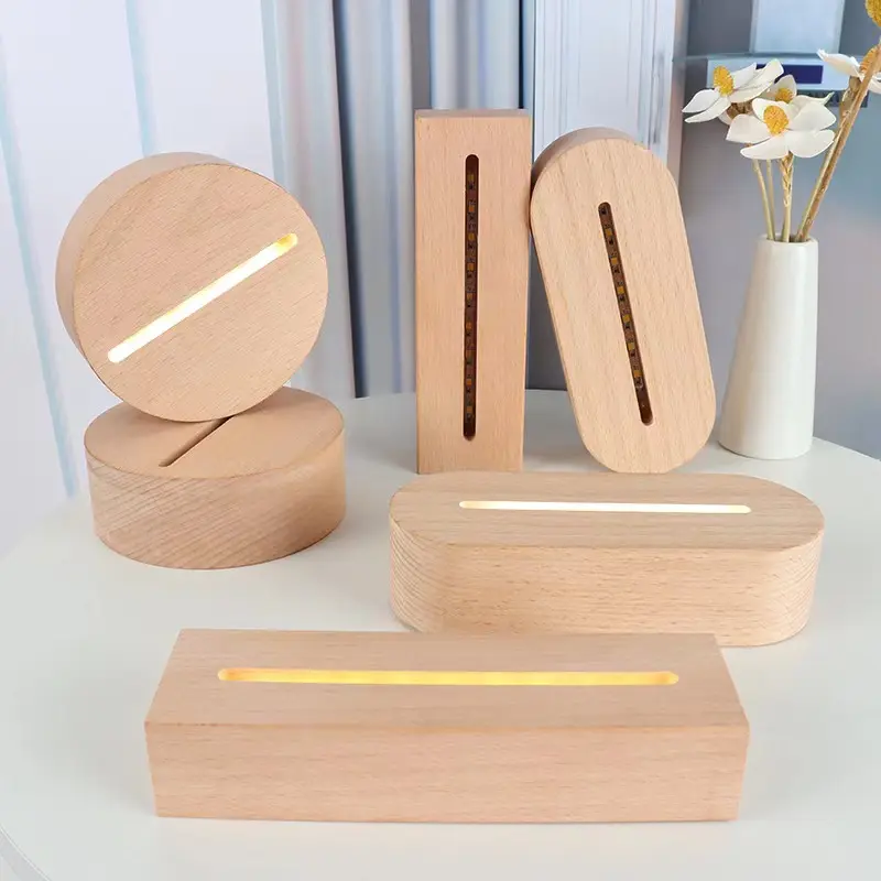 Venta al por mayor de madera Led Night Light Base de madera 3D Led Lamp Base para 3D Illusion Christmas Gift Night Light