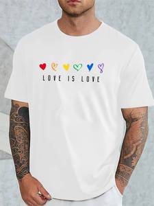 T-shirt da uomo bianca con slogan 'Pride' e 'Love Is Love', motivo cuore arcobaleno, casual, a manica corta, girocollo, taglie forti, abbigliamento inclusivo, lavabile in lavatrice - Product Image 3