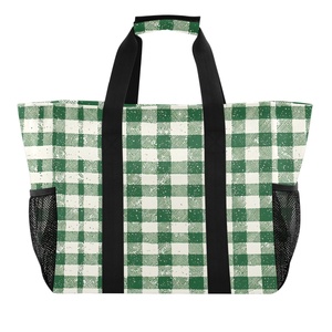 Wholesale Lifestyle Checked Pattern Recyclable Shoulder Packaging Lifestyle Women Tote Reusable Grocery Shopping Bag Beach Bags - Product Image 1