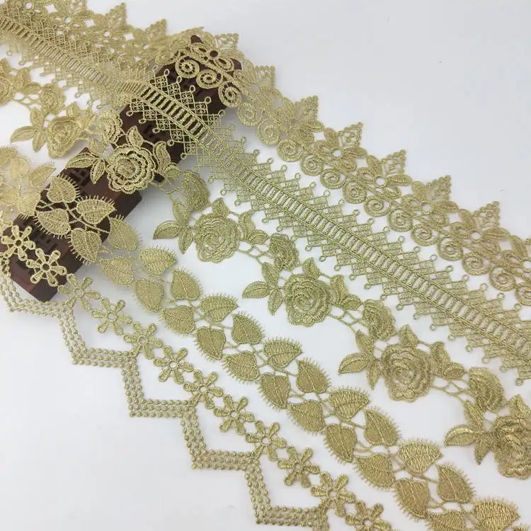 Newly designed multi-style metal lace with African fabric Islamic clothing material Gold lace