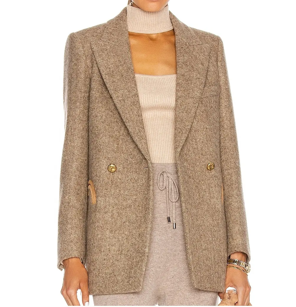 Moda Inverno Longo Trench Coat de Lapela Blazer de Tweed Para As Mulheres Roupas Casuais Único Breasted Listrado Casacos Das Mulheres 2021