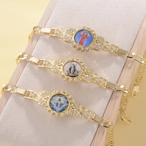 Pulsera Religiosa para Mujer, Cadena Figaro, Oro, Pulsera de Oro de 14k, <span class=keywords><strong>Jesús</strong></span>, Virgen María, Niño <span class=keywords><strong>Jesús</strong></span>, Joyería Religiosa de Guadalupe - Product Image 5