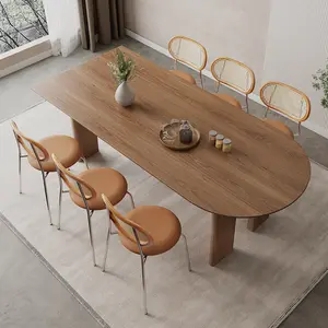 wabi-sabi Solid pine wood dining table modern negotiation oval dining table simple household oval nordic wooden peninsula table