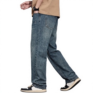 Jean droit vintage bleu pour homme, en denim délavé, coupe décontractée, détails usés, style streetwear, respirant - Product Image 4